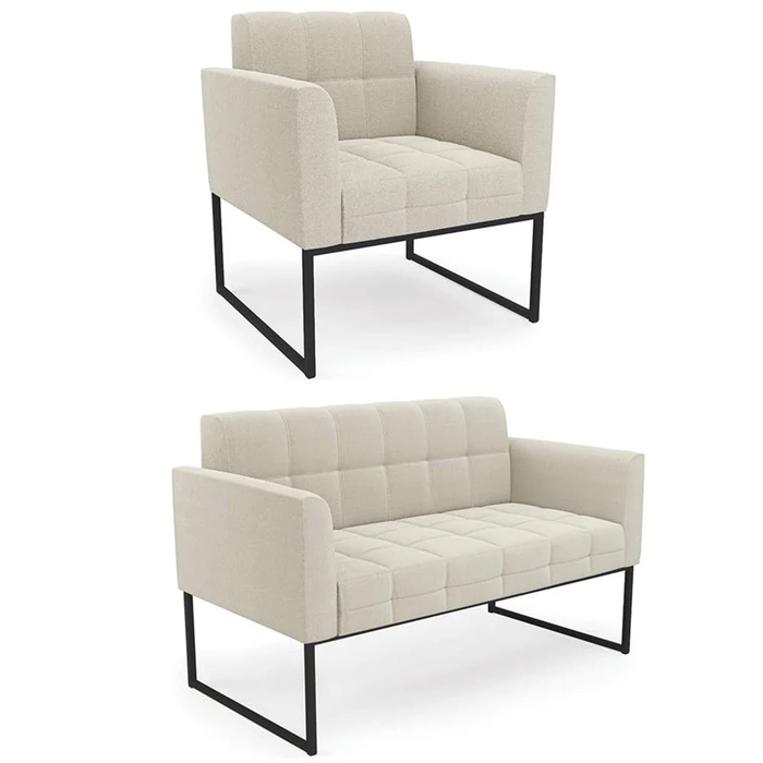 Namoradeira e Poltrona Industrial Preto Ana Boucle Bege - Ibiza