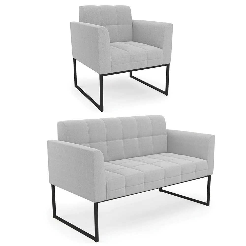 Namoradeira e Poltrona Industrial Preto Ana Boucle Cinza - Ibiza