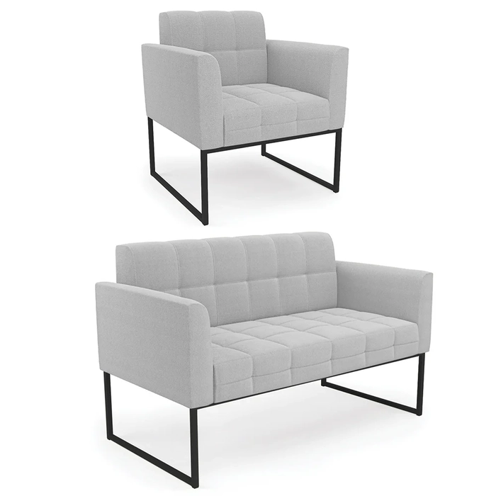 Namoradeira e Poltrona Industrial Preto Ana Boucle Cinza - Ibiza