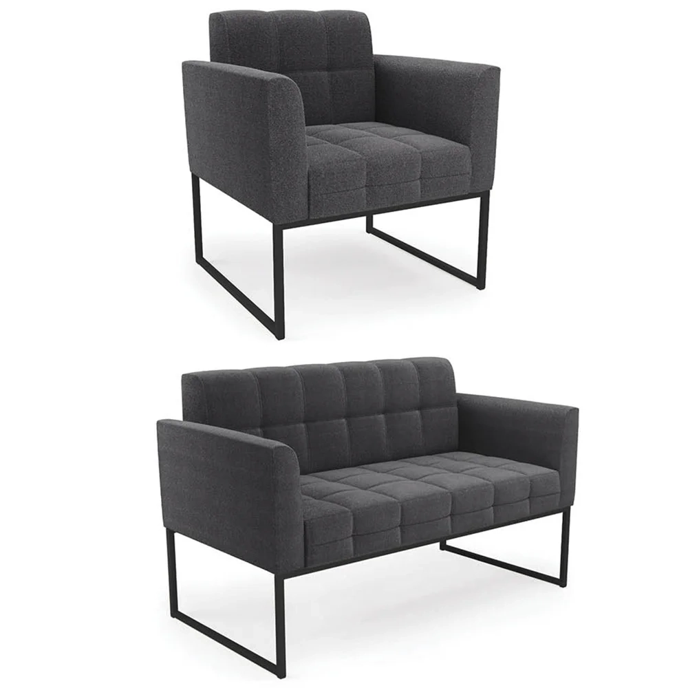 Namoradeira e Poltrona Industrial Preto Ana Boucle Grafite - Ibiza