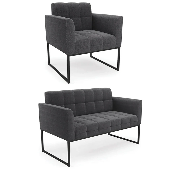 Namoradeira e Poltrona Industrial Preto Ana Boucle Grafite - Ibiza