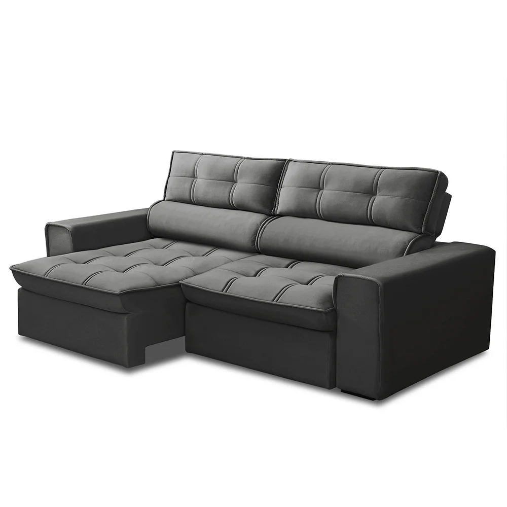 Sofá Retrátil Reclinável 3 Lugares 220cm Blanches F05 Veludo Grafite - Mpozenato