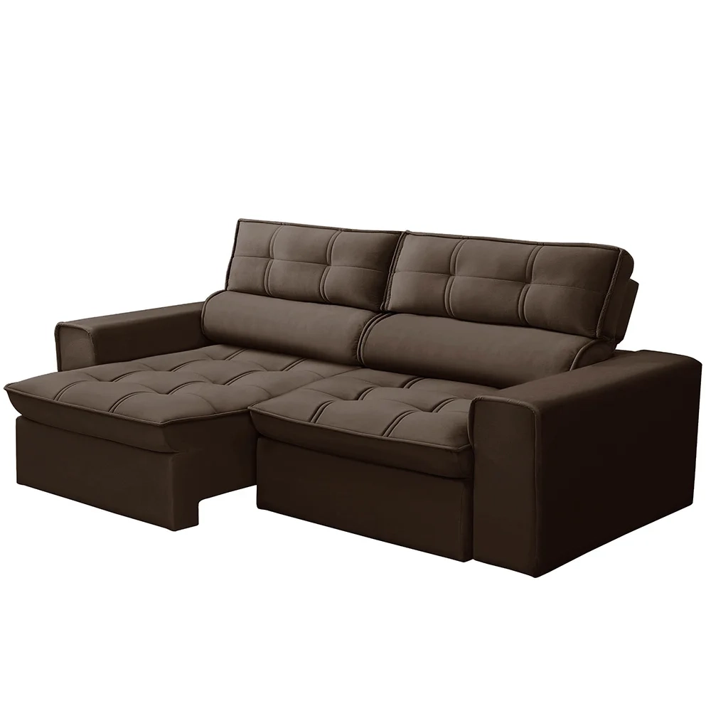 Sofá Retrátil Reclinável 3 Lugares 220cm Blanches F05 Veludo Marrom - Mpozenato