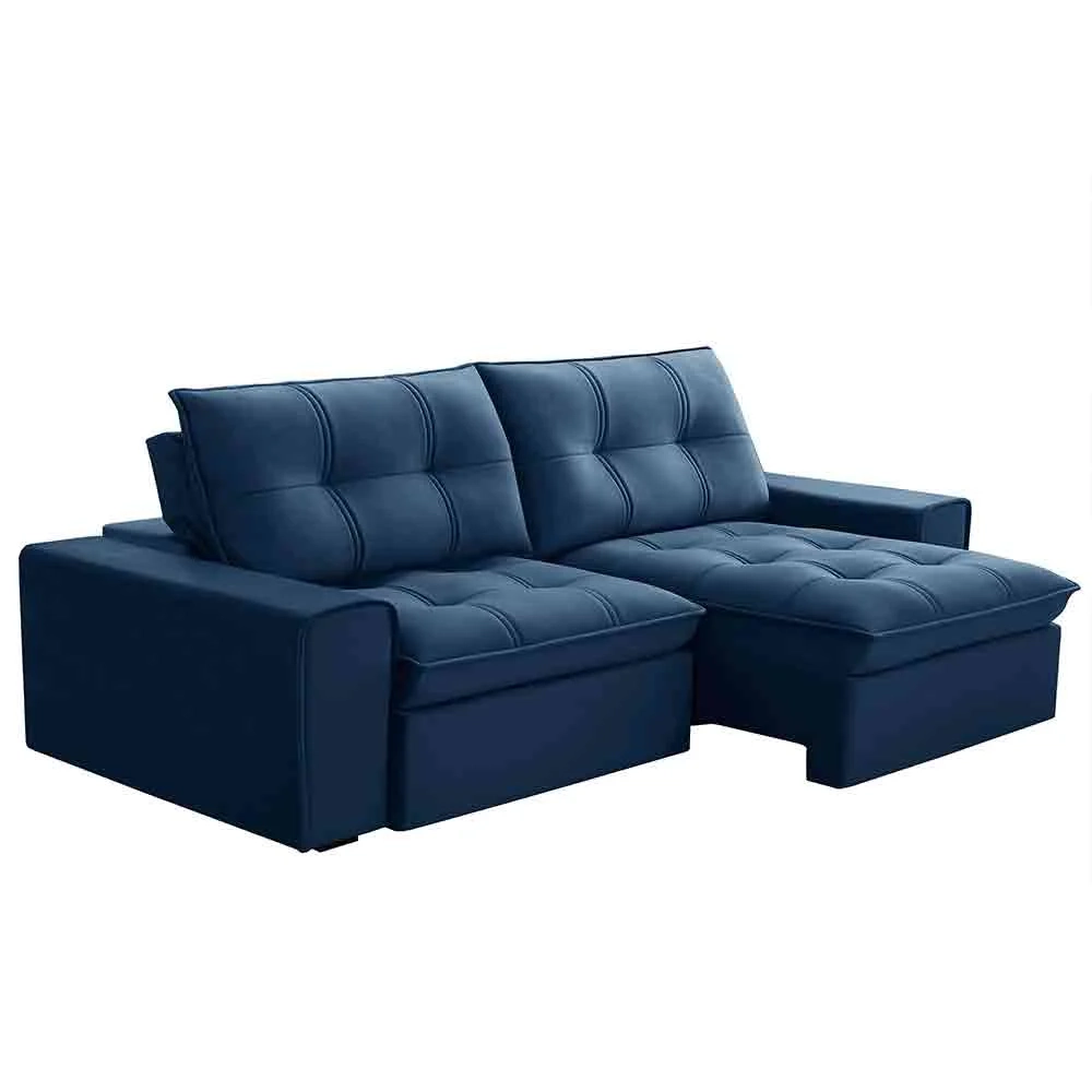 Sofá Retrátil Reclinável 3 Lugares 230cm Argon F05 Veludo Azul - Mpozenato
