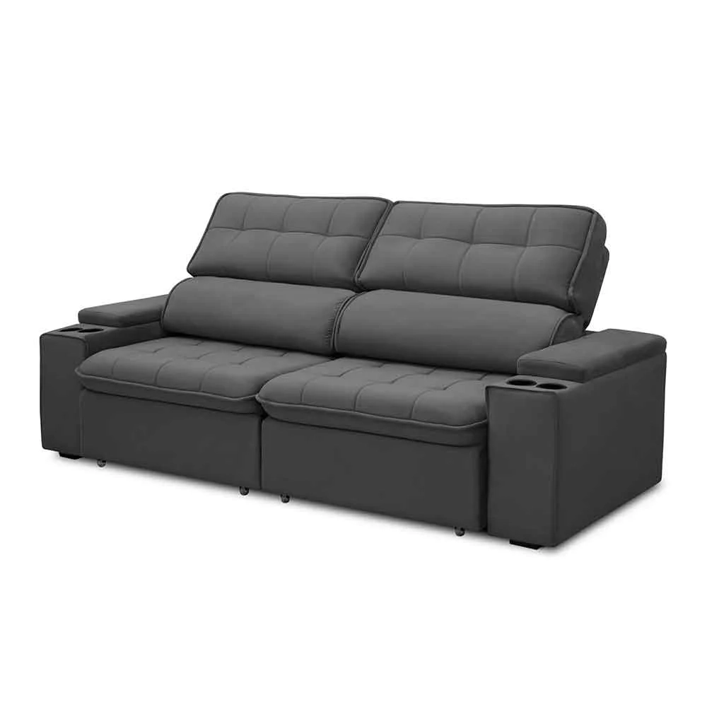 Sofá Retrátil Reclinável 3 Lugares 230cm Ginevra F05 Veludo Grafite - Mpozenato