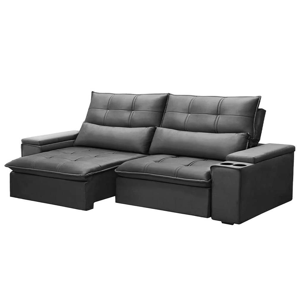 Sofá Retrátil Reclinável 3 Lugares 230cm Moritz F05 Veludo Grafite - Mpozenato