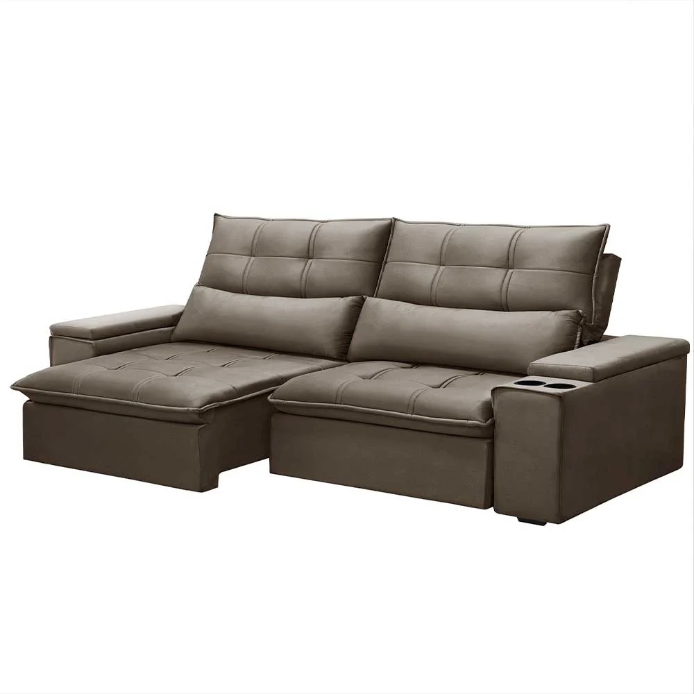 Sofá Retrátil Reclinável 3 Lugares 230cm Moritz F05 Veludo Castor - Mpozenato