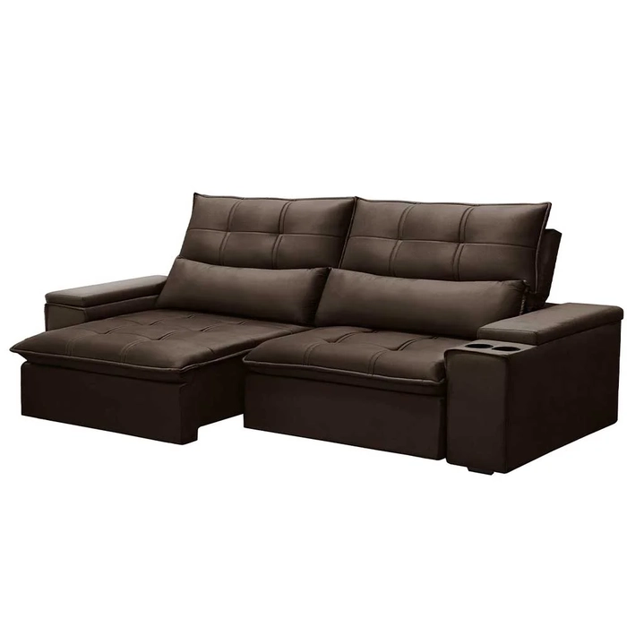 Sofá Retrátil Reclinável 3 Lugares 230cm Moritz F05 Veludo Marrom - Mpozenato