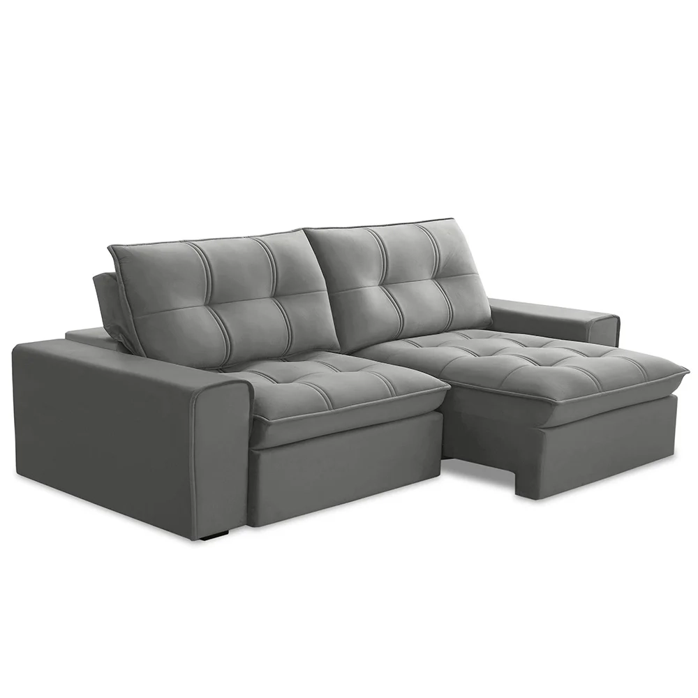 Sofá Retrátil Reclinável 3 Lugares 210cm Argon F05 Veludo Prata - Mpozenato