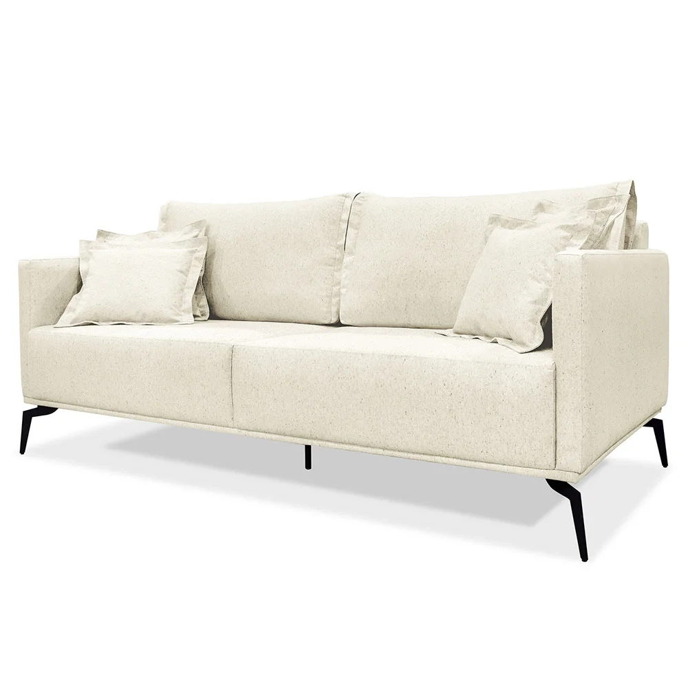 Sofá 3 Lugares 220cm Pés de Metal Vecchia S06 Linho Natural - Mpozenato