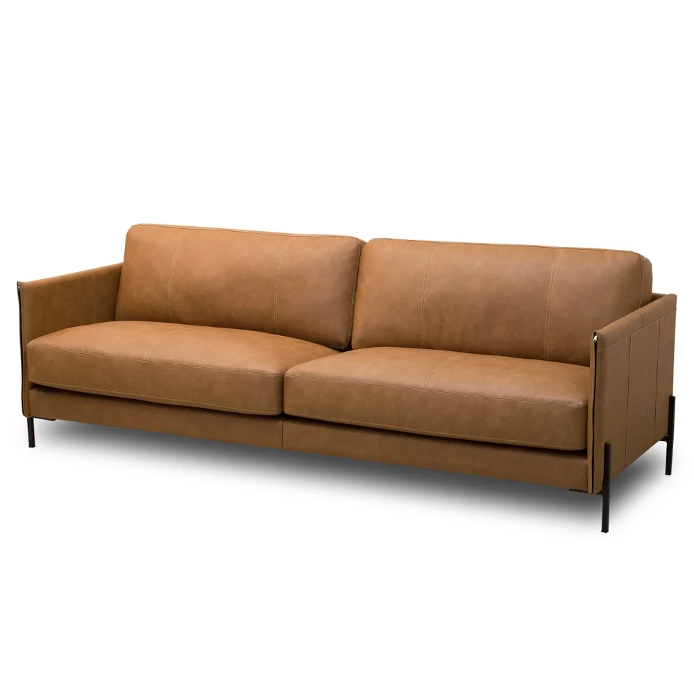 Sofá 3 Lugares Para Sala Living 240cm Bliss L08 Couro Camel  - Mpozenato