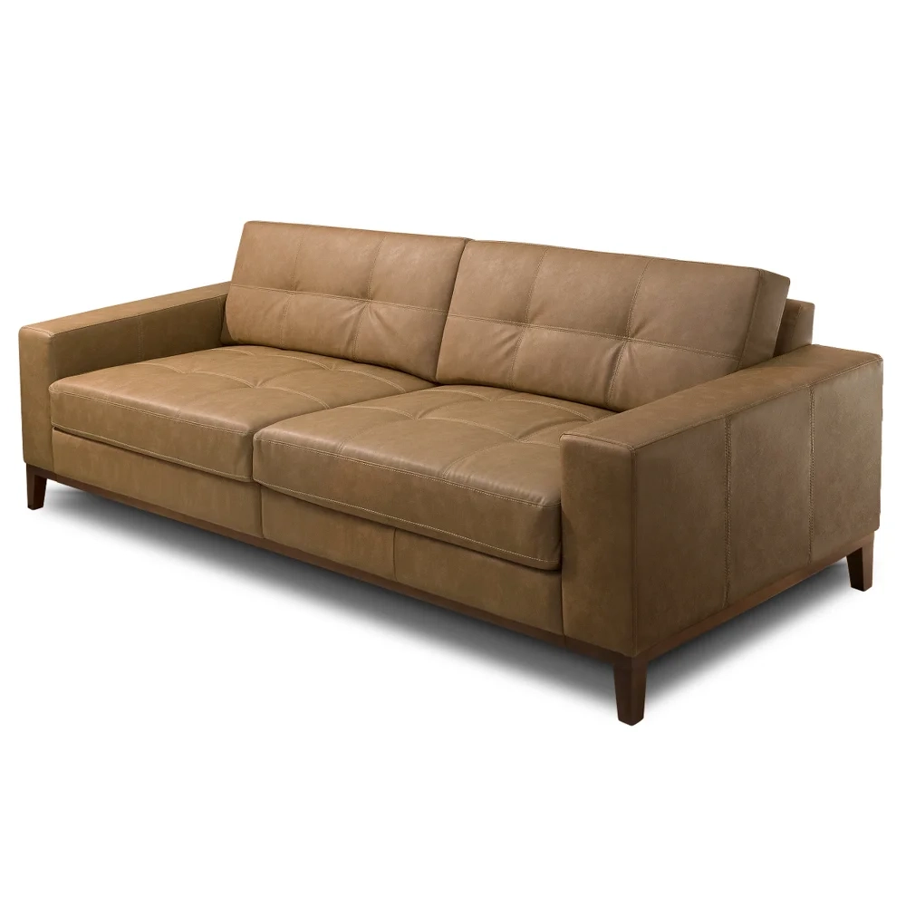 Sofá 3 Lugares Para Sala Living 240cm Ronie L08 Couro Camel  - Mpozenato