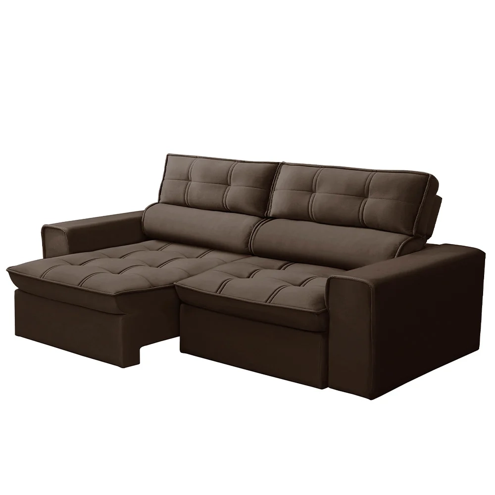 Sofá Retrátil Reclinável 3 Lugares 240cm Blanches F05 Veludo Marrom - Mpozenato