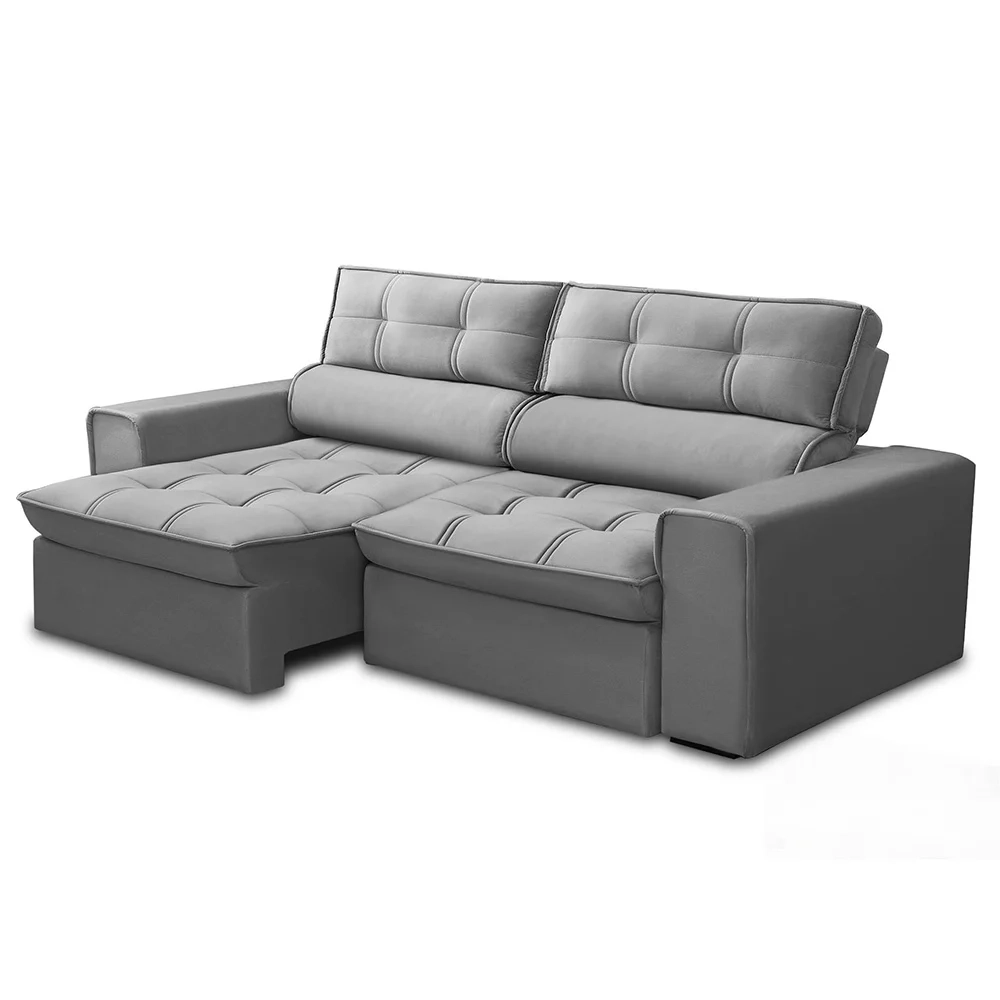 Sofá Retrátil Reclinável 3 Lugares 240cm Blanches F05 Veludo Prata - Mpozenato