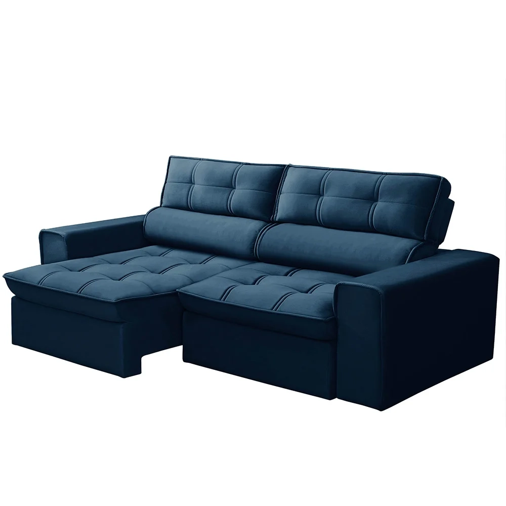 Sofá Retrátil Reclinável 3 Lugares 240cm Blanches F05 Veludo Azul - Mpozenato