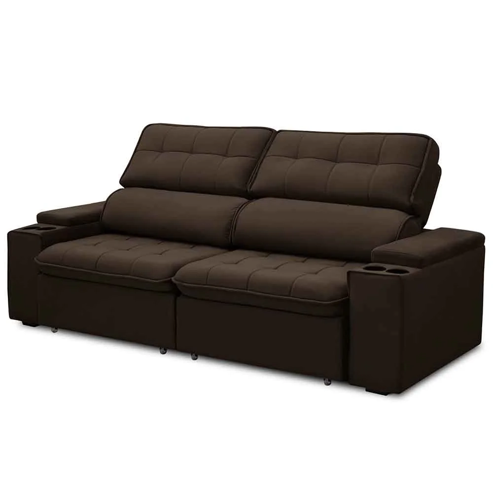 Sofá Retrátil Reclinável 3 Lugares 250cm Ginevra F05 Veludo Marrom - Mpozenato