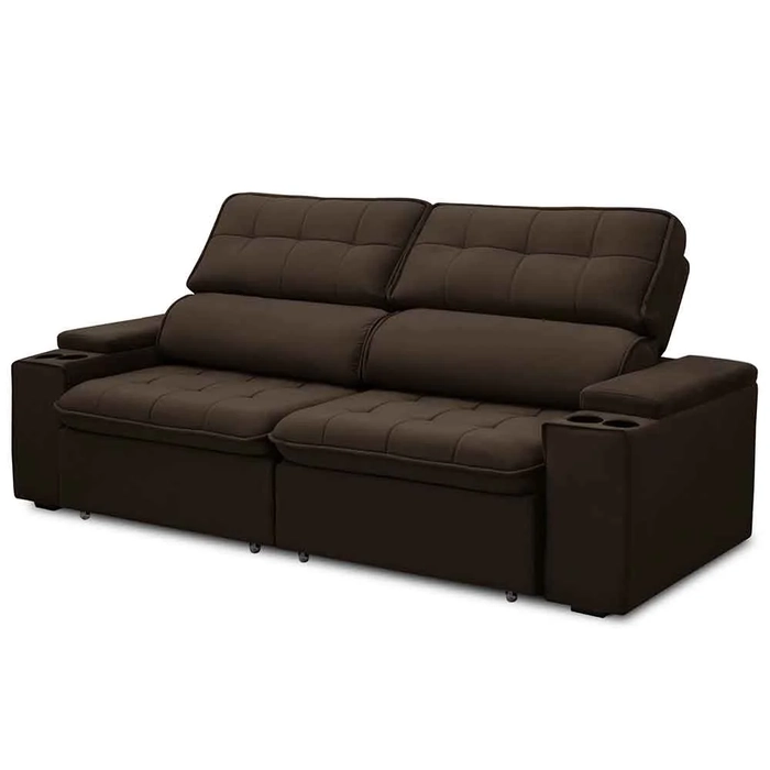 Sofá Retrátil Reclinável 3 Lugares 250cm Ginevra F05 Veludo Marrom - Mpozenato