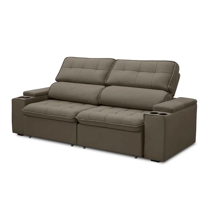 Sofá Retrátil Reclinável 3 Lugares 250cm Ginevra F05 Veludo Castor - Mpozenato