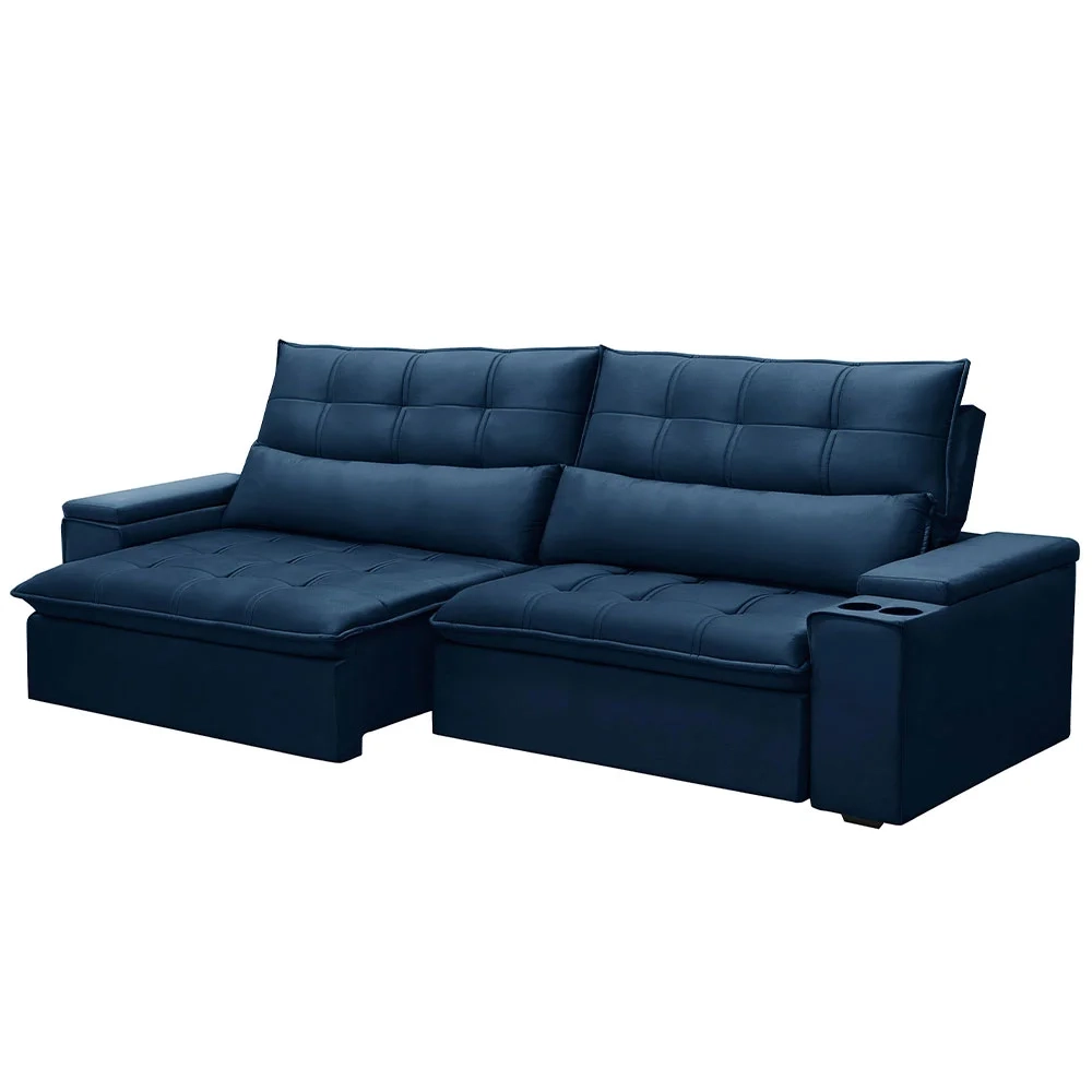 Sofá Retrátil Reclinável 3 Lugares 250cm Moritz F05 Veludo Azul - Mpozenato