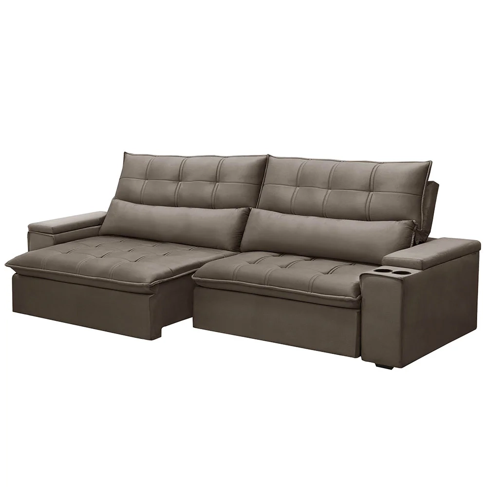 Sofá Retrátil Reclinável 3 Lugares 250cm Moritz F05 Veludo Castor - Mpozenato