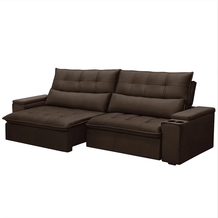 Sofá Retrátil Reclinável 3 Lugares 250cm Moritz F05 Veludo Marrom - Mpozenato