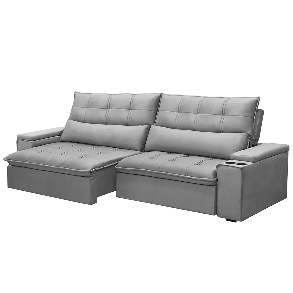 Sofá Retrátil Reclinável 3 Lugares 250cm Moritz F05 Veludo Prata - Mpozenato