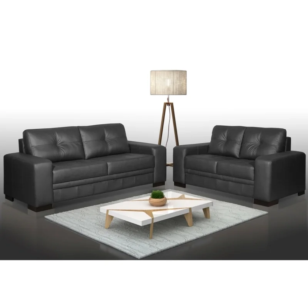 Jogo de Sofá 02 e 03 Lugares Couro Milano Preto - Scala Decor