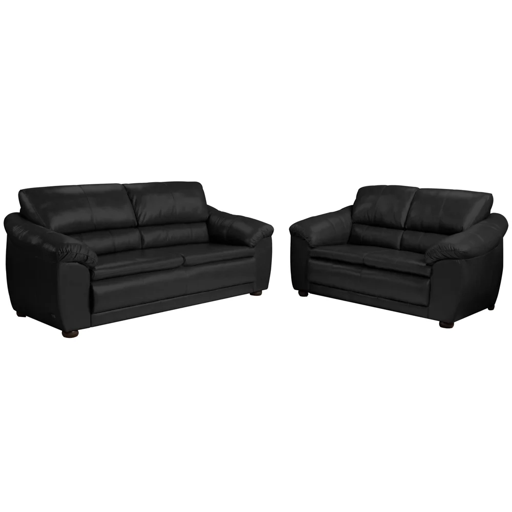 Sofá 2 e 3 Lugares Sala de Estar Veneza Couro Preto - Scala Decor