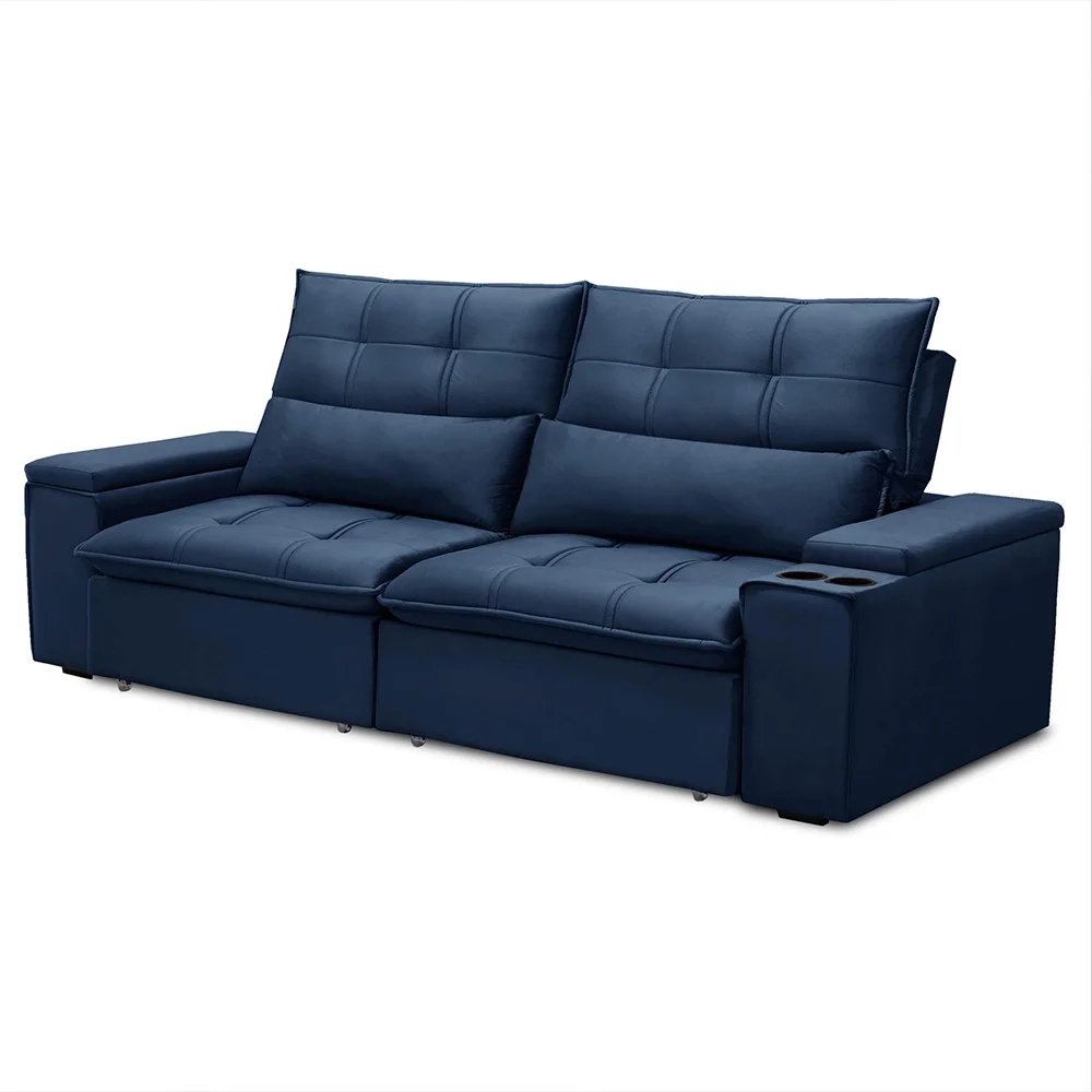 Sofá Retrátil Reclinável 3 Lugares 210cm Moritz F05 Veludo Azul - Mpozenato