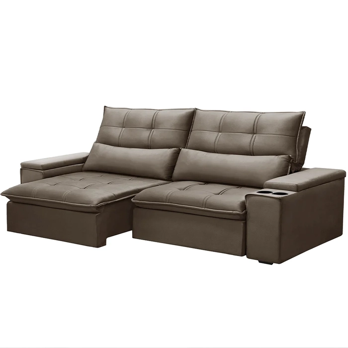 Sofá Retrátil Reclinável 3 Lugares 210cm Moritz F05 Veludo Castor - Mpozenato