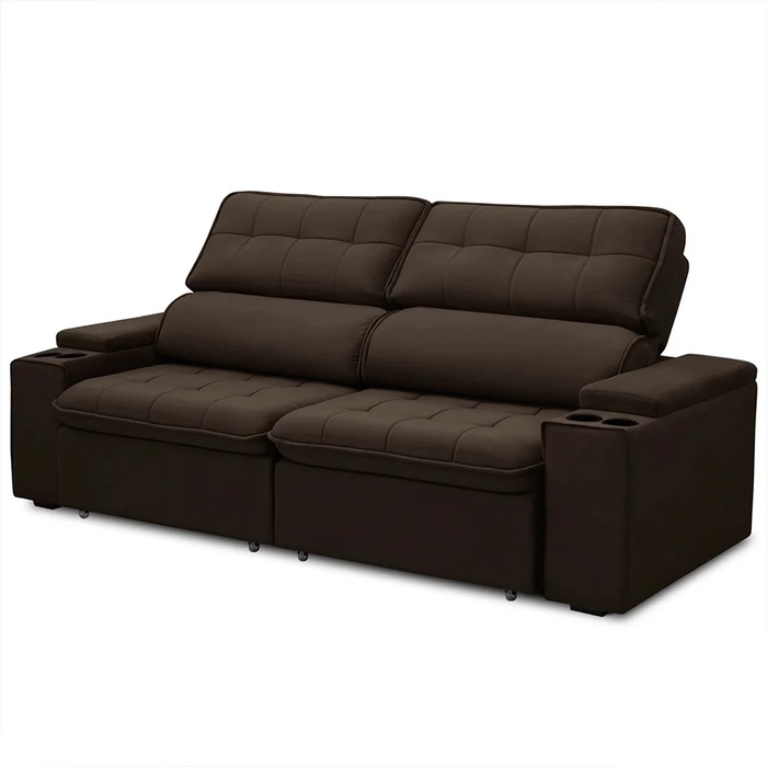 Sofá Retrátil Reclinável 3 Lugares 210cm Ginevra F05 Veludo Marrom - Mpozenato