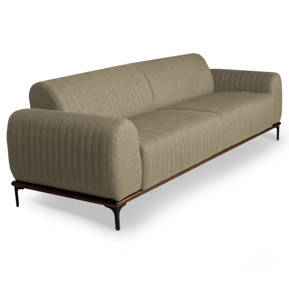 Sofá 210cm 3 Lugares Pés Preto Molino C-129 Linho Bege - Domi