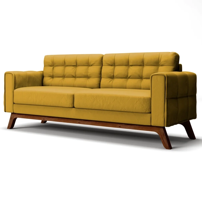 Sofá 150 cm 2 Lugares Sandero C-279 Veludo Amarelo - Domi
