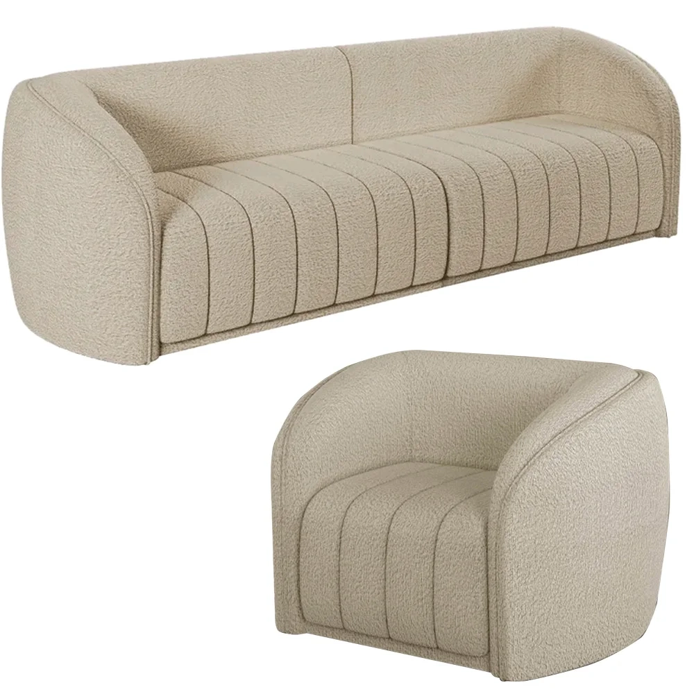 Sofá Decorativo 3 Lugares 252cm e Poltrona Meris Z32 Boucle Bege - Mpozenato