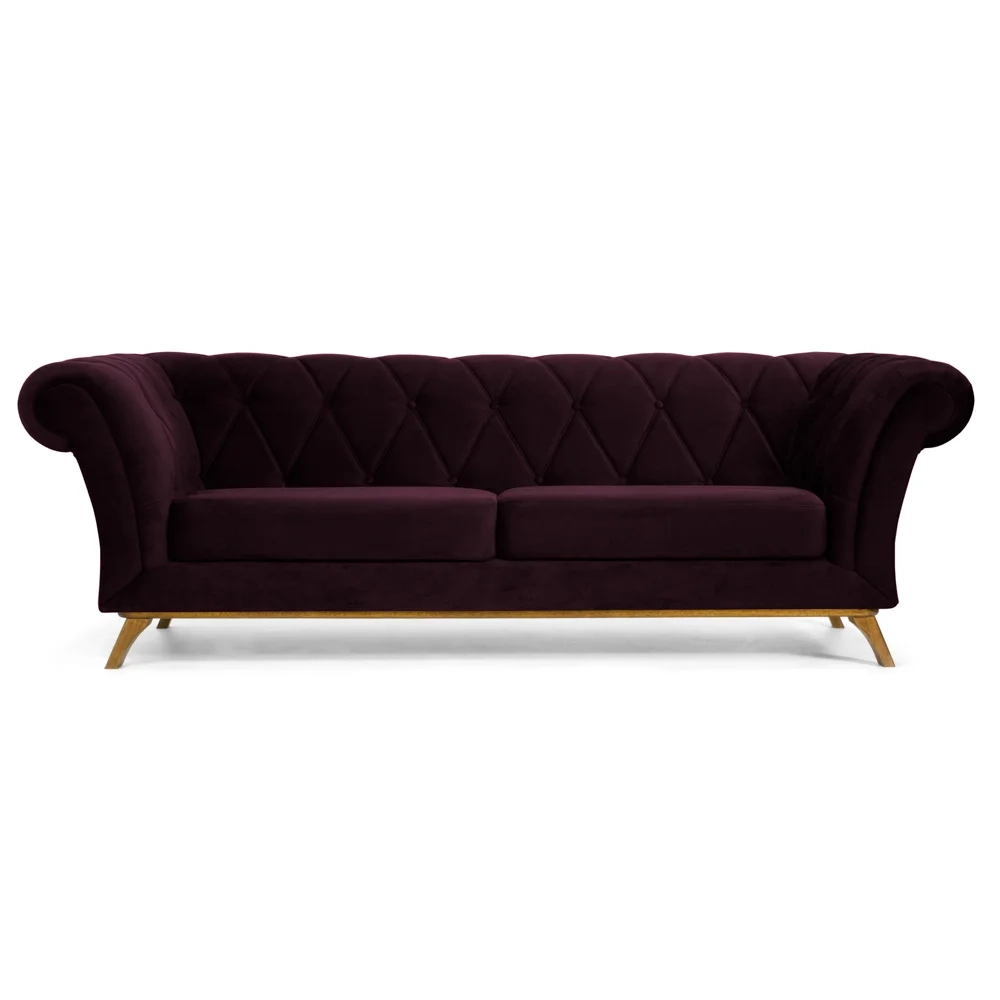 Sofá 230cm 3 Lugares Base Madeira Império C-292 Veludo Uva - Domi