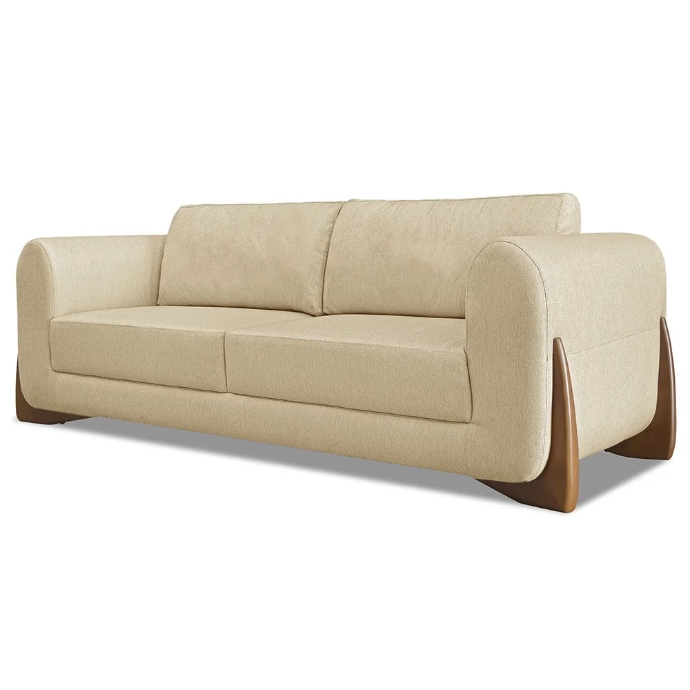 Sofá 2 Lugares Base de Madeira 160cm Izzy S06 Linho Dourado - Mpozenato