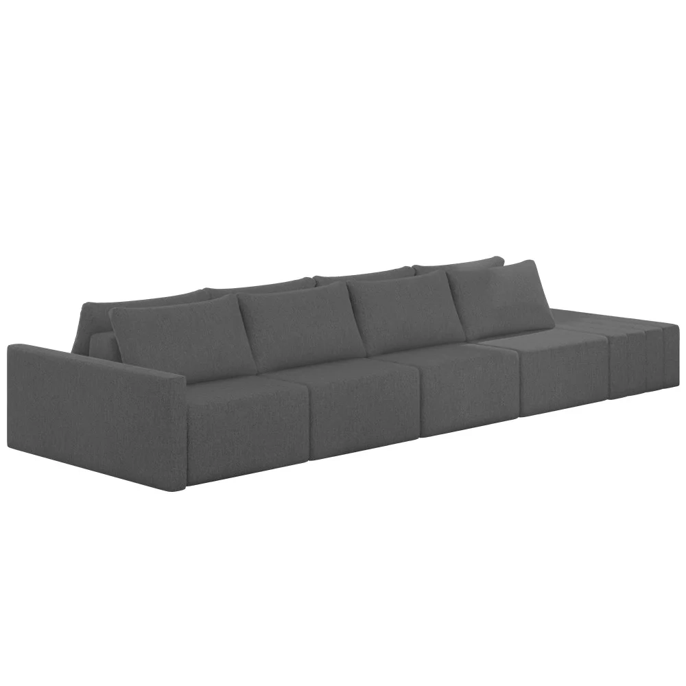 Sofá Ilha Modular com Puff para Sala Living 392cm Georgia Z08 Linho Cinza Escuro - Mpozenato