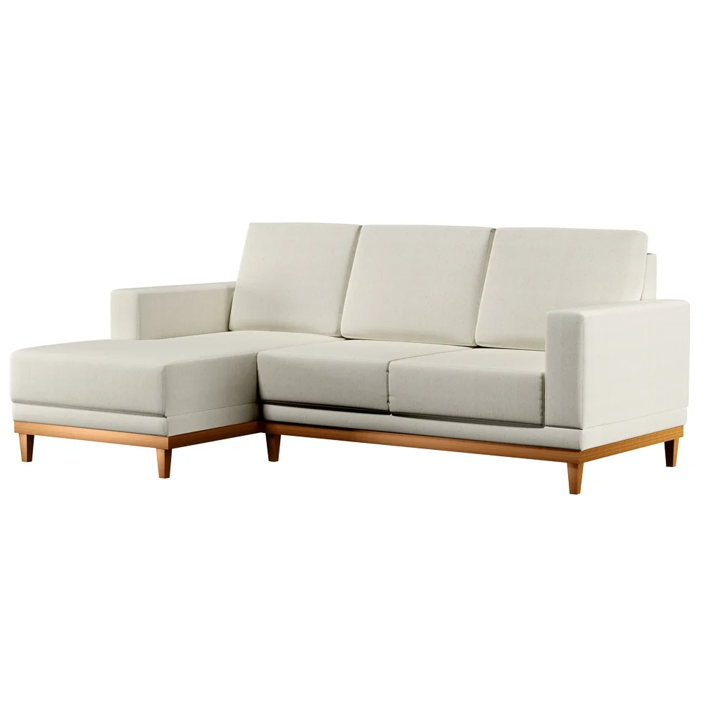 Sofá Living 200cm 3 Lugares Com Chaise Esquerdo Kayrós D05 Linho Cru - Mpozenato