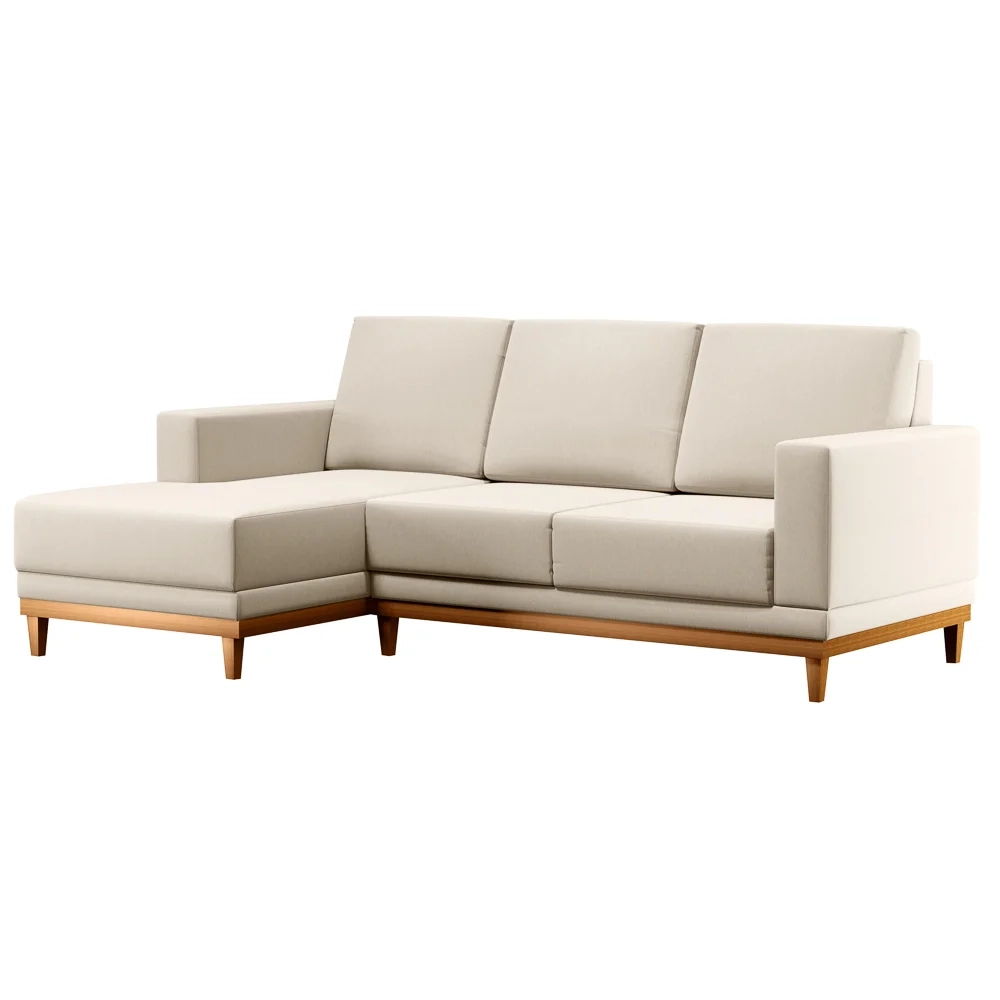 Sofá Living 200cm 3 Lugares Com Chaise Esquerdo Kayrós D05 Linho Bege - Mpozenato