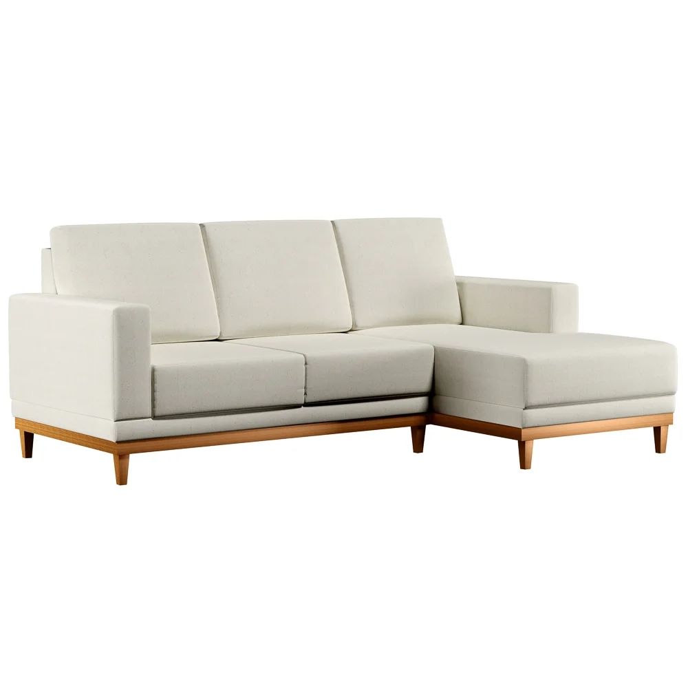 Sofá Living 200cm 3 Lugares Com Chaise Direito Kayrós D05 Linho Cru - Mpozenato