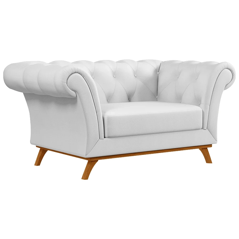 Sofá para Sala de Estar 150cm 1 Lugar Base Madeira Império C-12 Corano Branco - Domi
