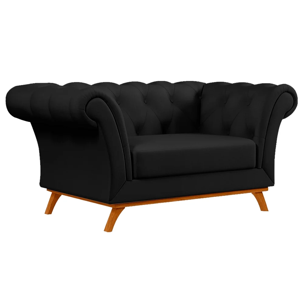 Sofá para Sala de Estar 150cm 1 Lugar Base Madeira Império C-05 Corano Preto - Domi