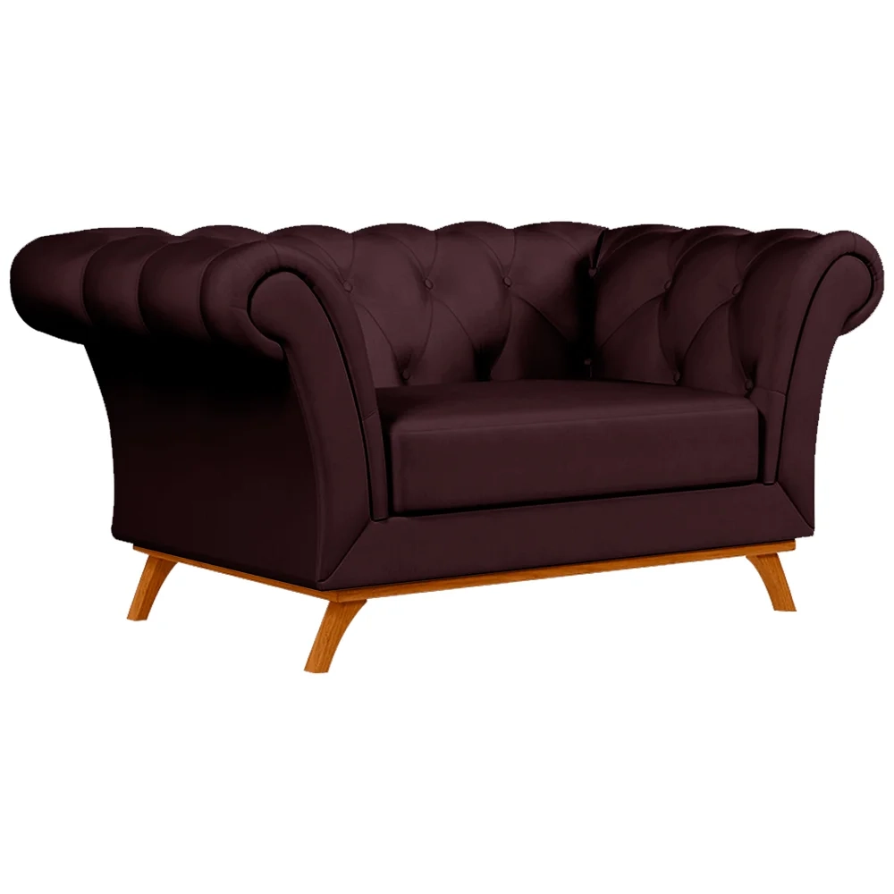 Sofá 150cm 2 Lugares Base Madeira Império C-292 Veludo Bordô - Domi