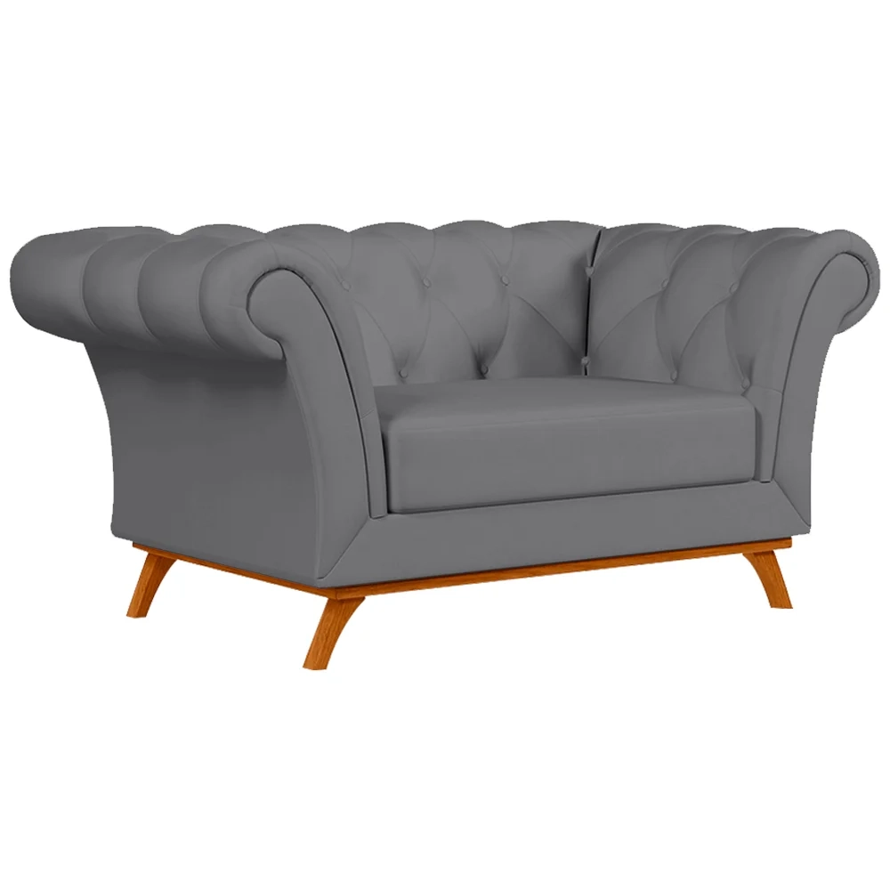 Sofá 150cm 2 Lugares Base Madeira Império D-317 Veludo Cinza - Domi