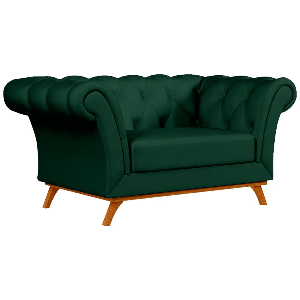 Sofá 150cm 2 Lugares Base Madeira Império C-303 Veludo Verde Musgo - Domi