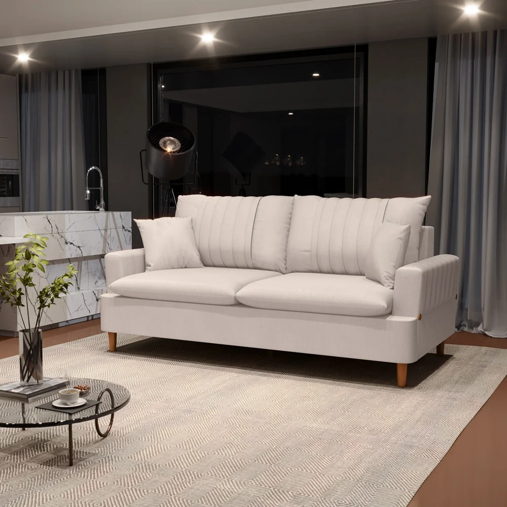 Sofá Living 2 Lugares 160cm com Almofadas Veras D05 Suede Bege Claro - Mpozenato