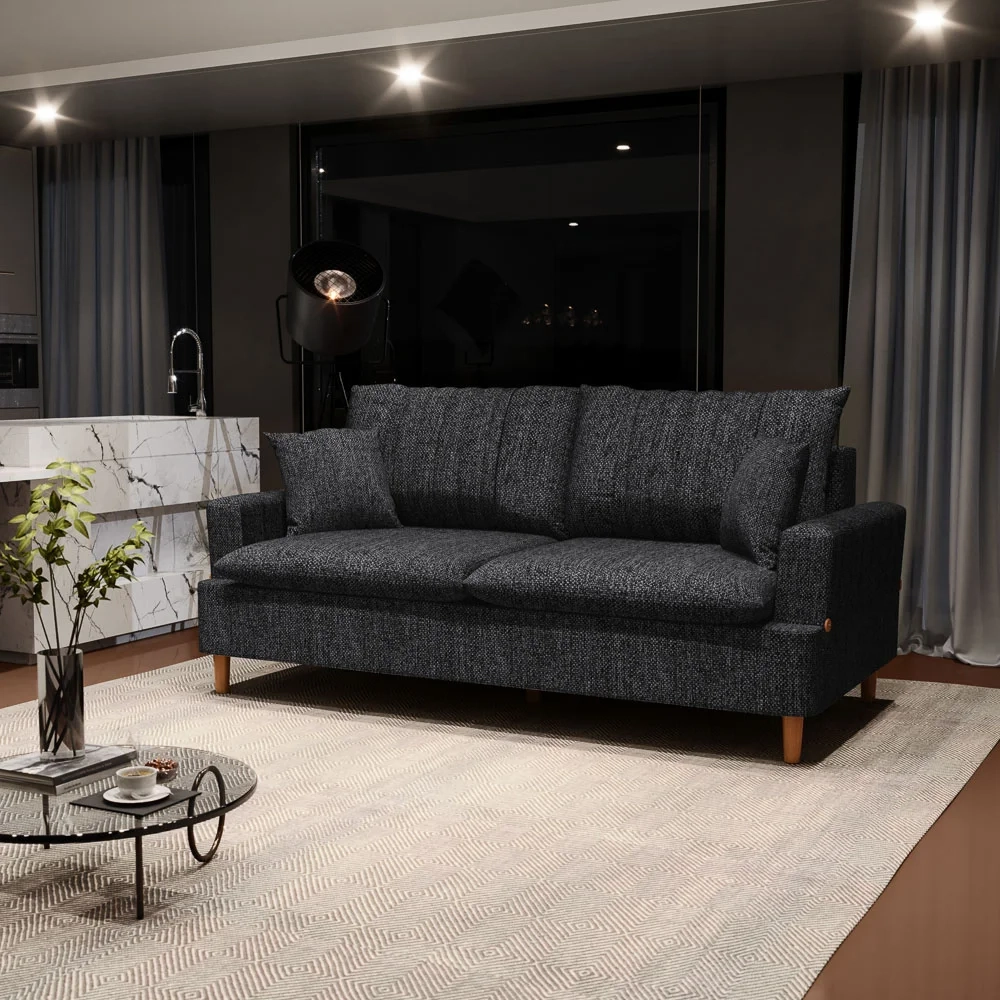 Sofá Living 3 Lugares 200cm com Almofadas Veras D05 Linho Grafite - Mpozenato