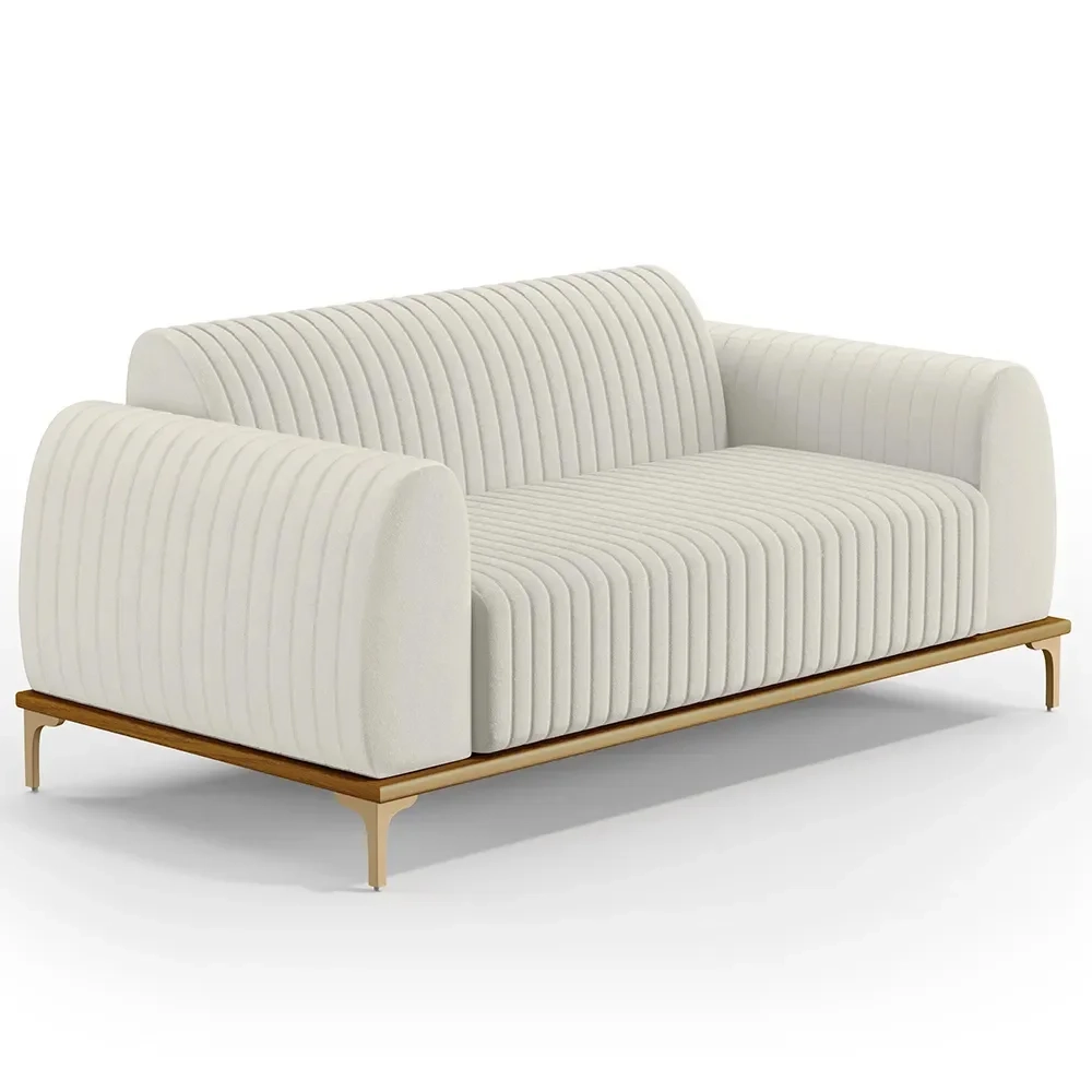 Sofá 180cm 3 Lugares Base Gold Molino D06 Linho C-367 Cru - Mpozenato