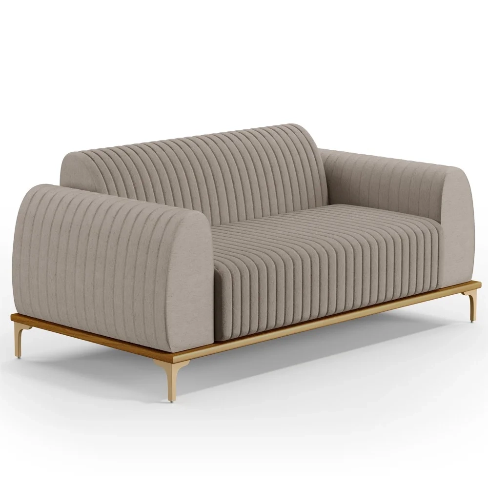 Sofá 210cm 3 Lugares Base Gold Molino D06 Linho C-370 Bege - Mpozenato