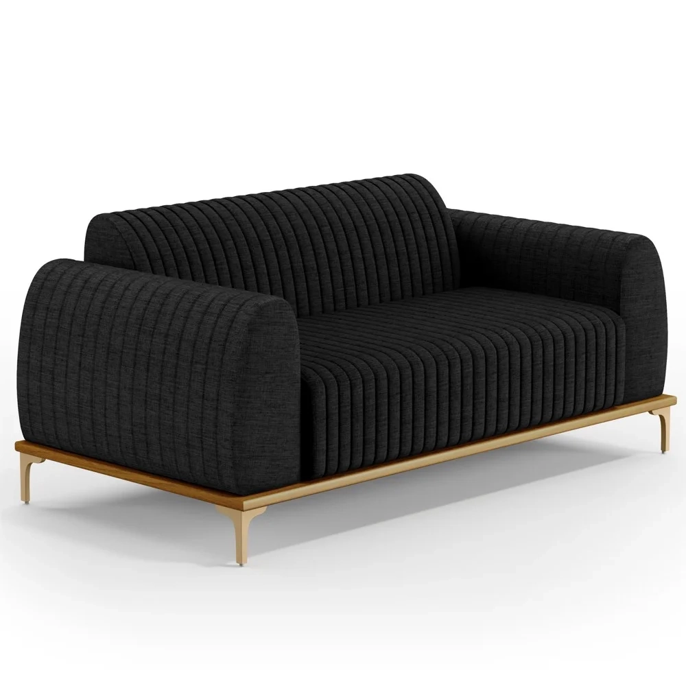 Sofá 210cm 3 Lugares Base Gold Molino D06 Linho D-465 Chumbo - Mpozenato